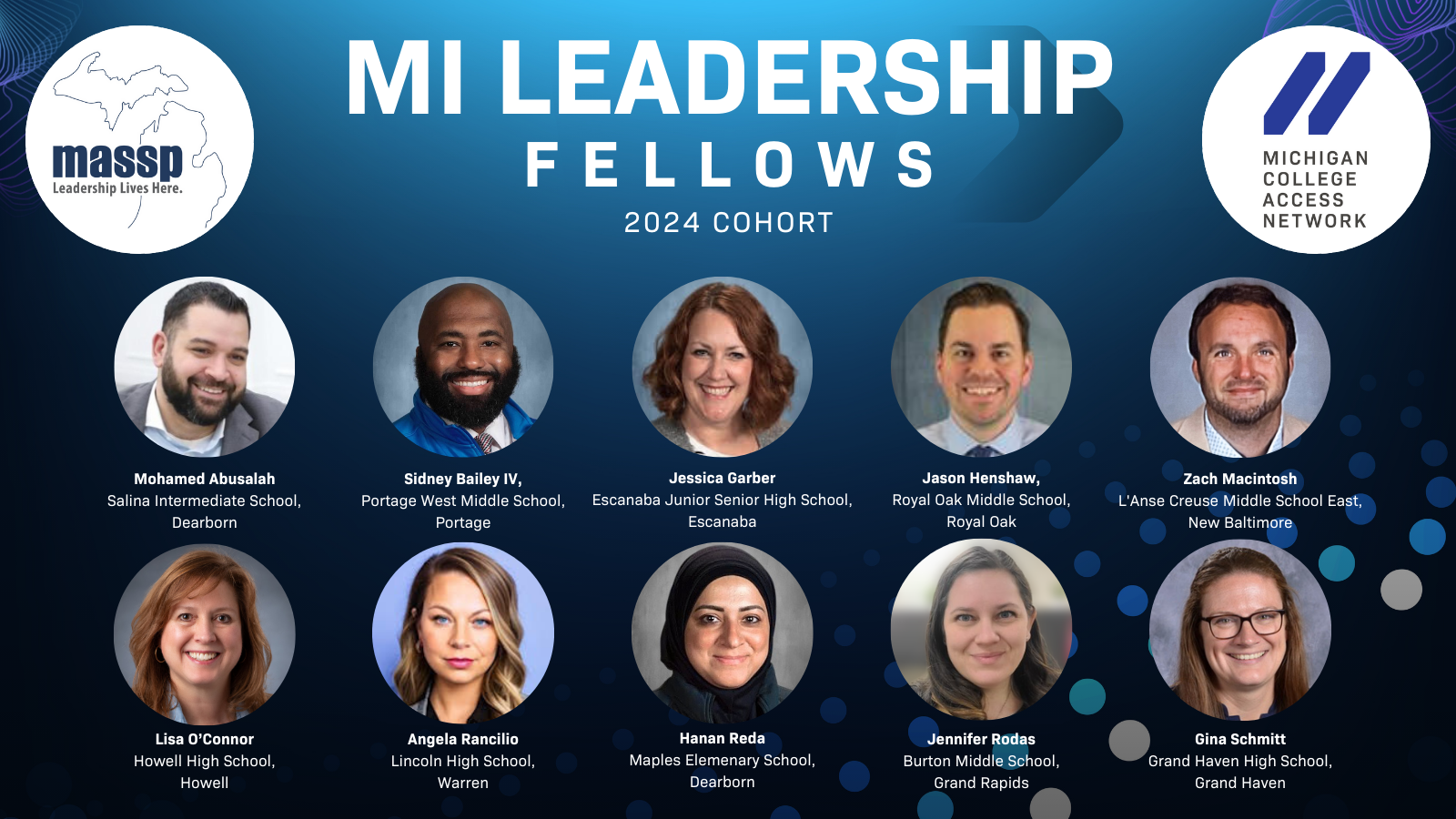 Graphic featuring all of the MI Leadership Fellows listed above.