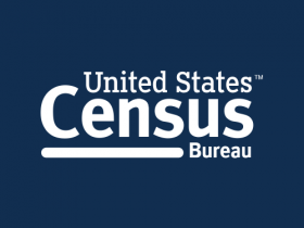 United States Census Bureau logo, in white, over navy blue background