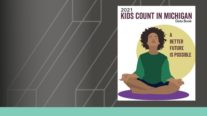 Kids Count Data Book Cover over a black gradient and geometric background