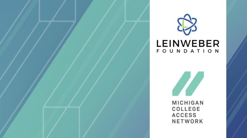 Aqua blue geometric background with vertical white banner containing Leinweber and MCAN logos