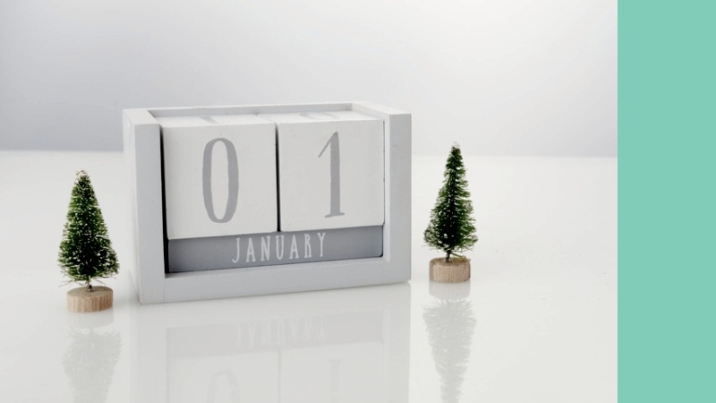 A block calendar showing the date of January first.