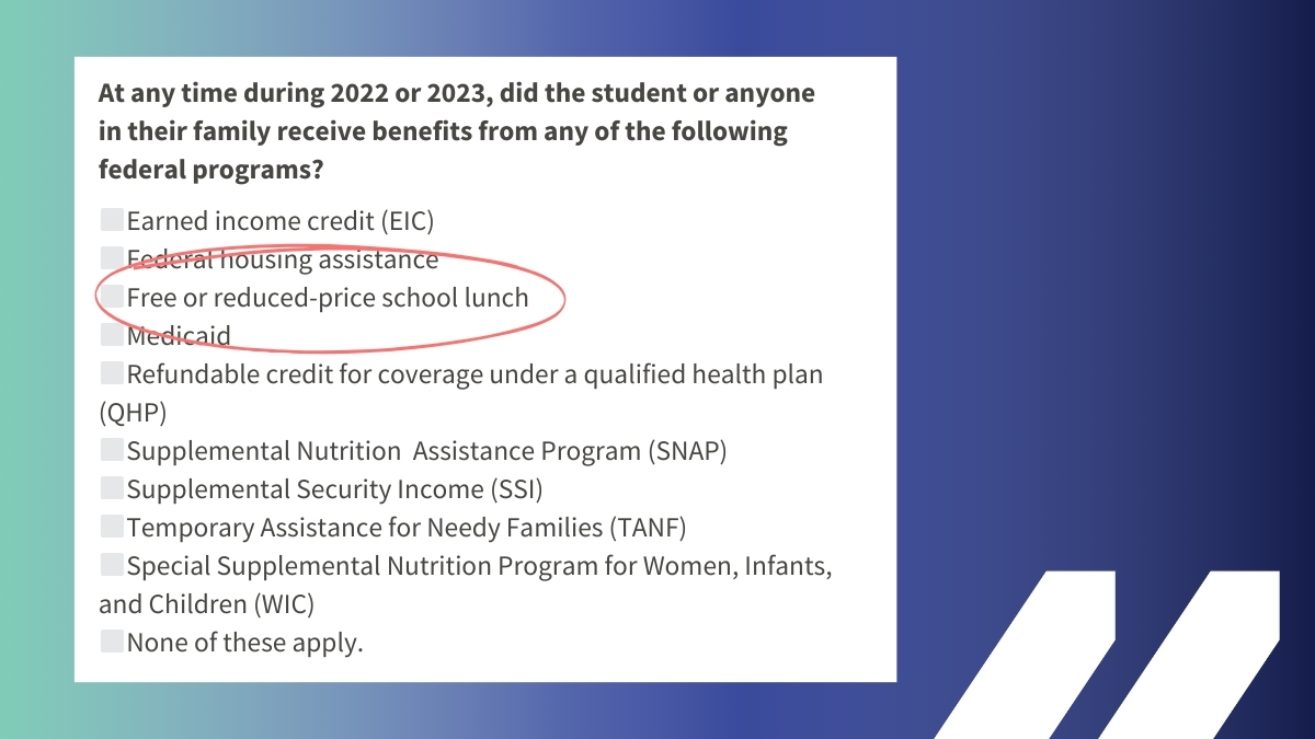 A screenshot of the federal benefits question from the 2023-24 FAFSA