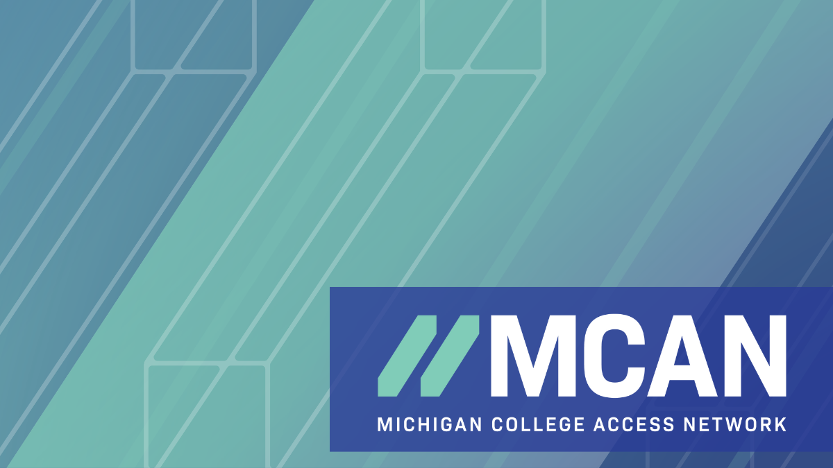 MCAN's logo over a geometric backdrop of blue and mint