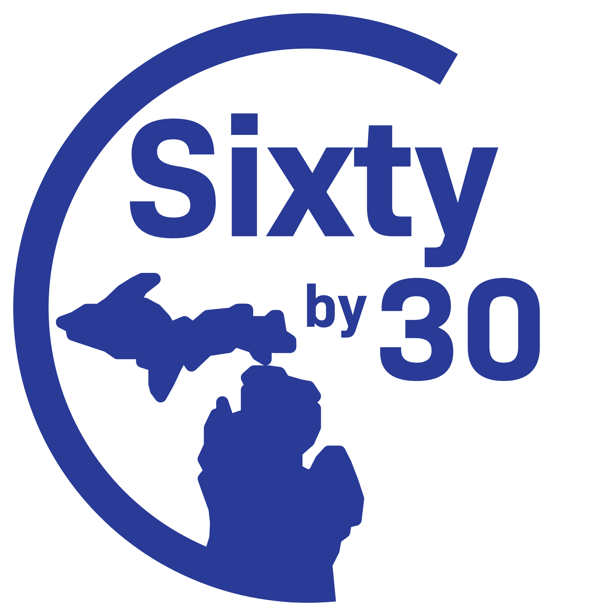 A logo featuring the state of Michigan and the text "Sixty by 30"