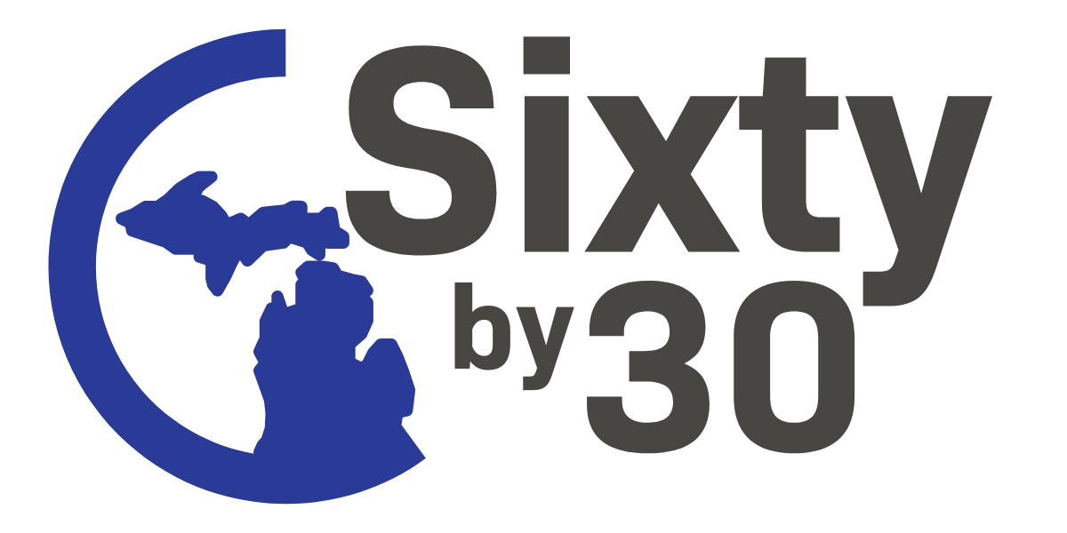 A logo featuring the state of Michigan and the text "Sixty by 30"